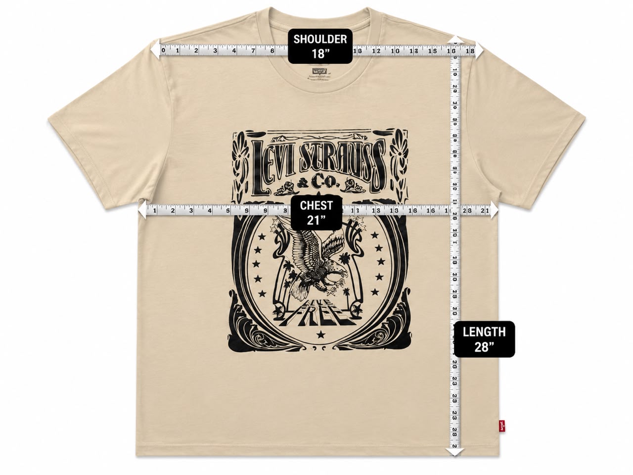 Levi’s Graphic Beige T-Shirt – Premium Export Stock | Eagle Print Tee | Size L - Image 5